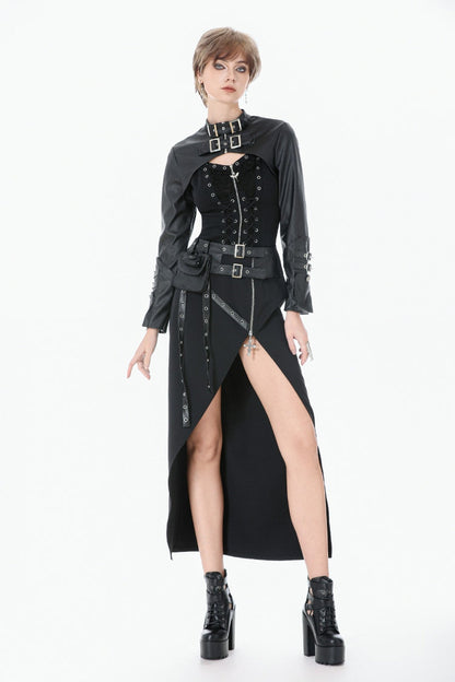 PU Leather Zippered Shrug with Buckled Straps