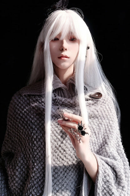 Full Bangs Long Straight Wig in Moonlight White