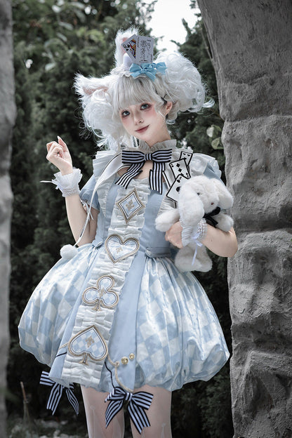Azure Dedicated to Alice Square Collar Short Sleeve Jacquard Print Ruffled Bow Lolita Set