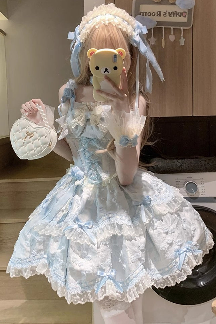 Floral Overture Double Ruffle Embroidery Bow Lace Sweet JSK