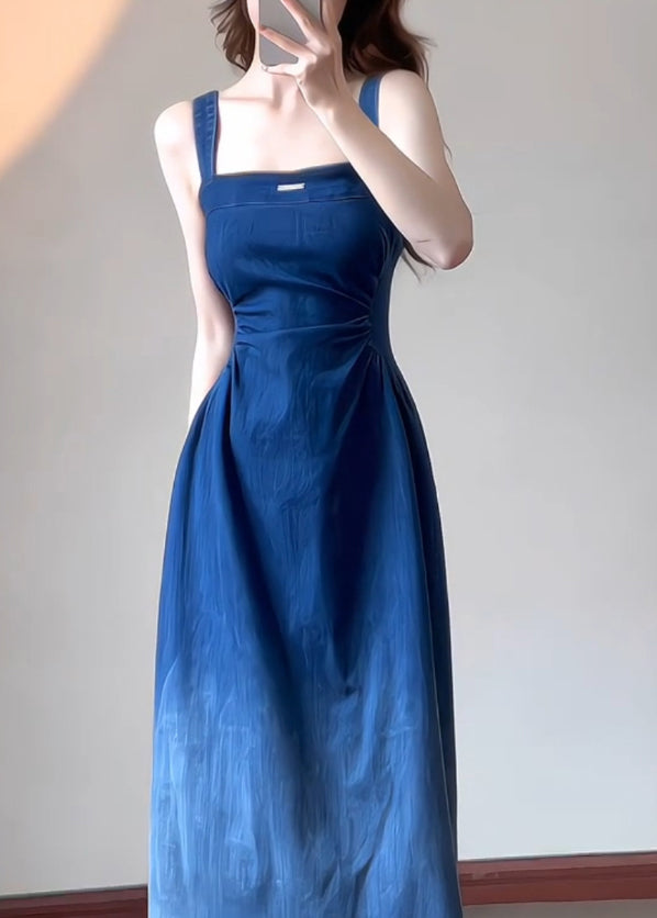 Boutique Dress Blue Slim Denim Summer Strap Fit Spaghetti