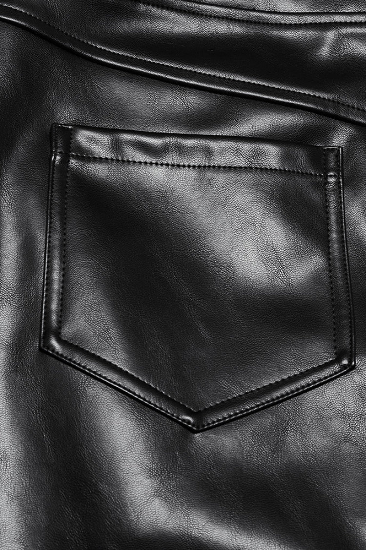 Punk Leather Pants for Men - Black Slim Fit