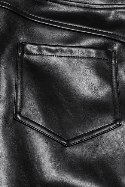 Punk Leather Pants for Men - Black Slim Fit