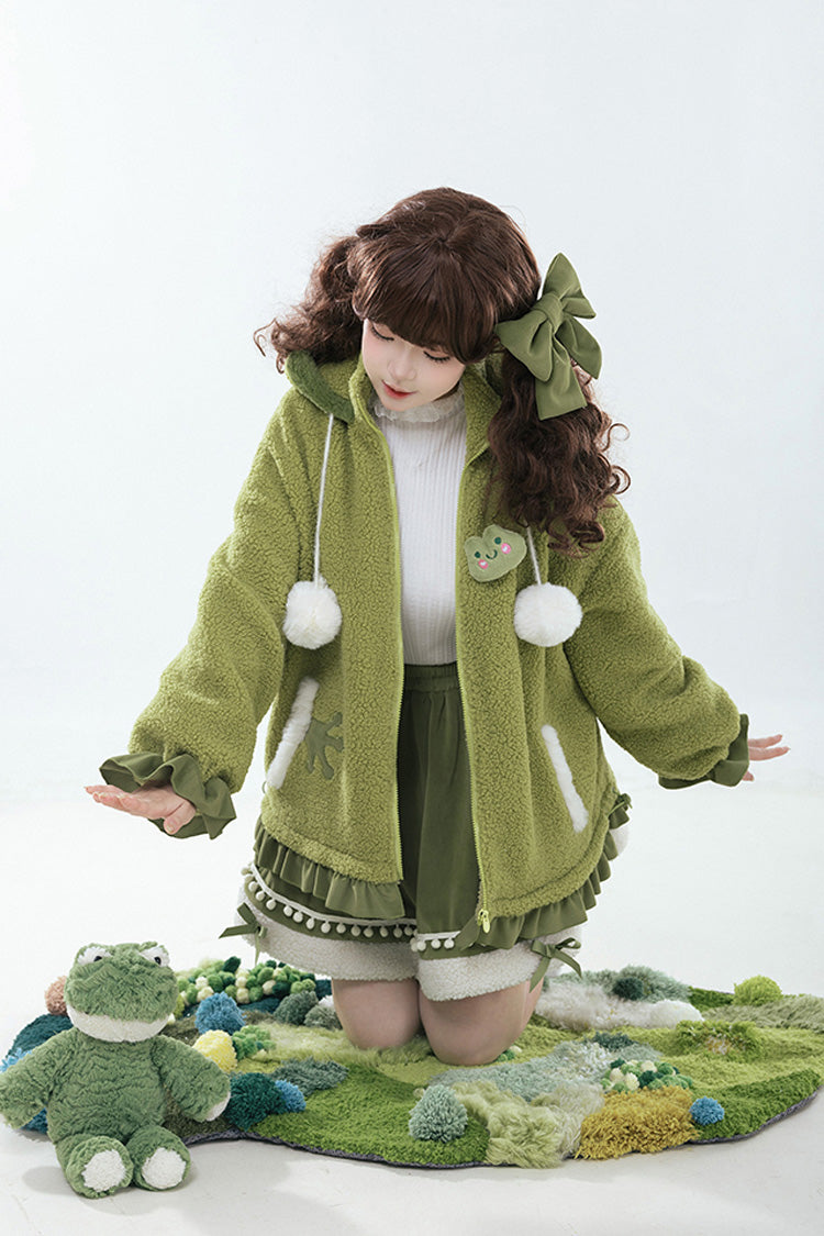 Emerald Long Sleeve Hooded Bow Sweet Lolita Coat