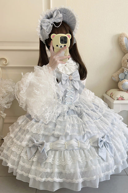 Azure Dream Prologue Doll Multi-Tiered Bowknot Lace Sweet Princess Lolita Gown