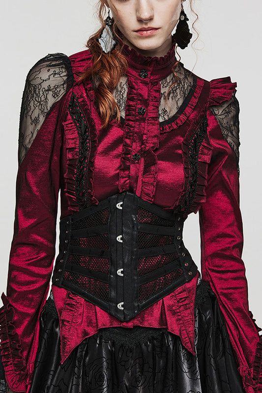 Hollow Stitching Mesh Corset for Women - Gothic Leather
