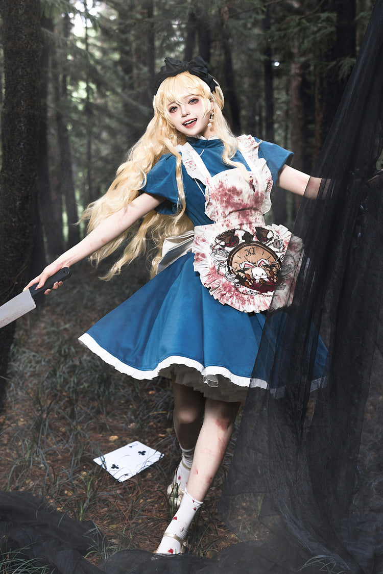 Azure Dark Fairy Tale Alice Long Sleeve Ruffle Gothic Lolita Gown