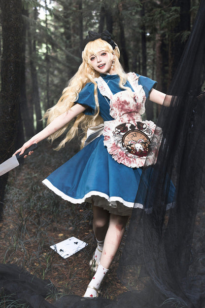 Azure Dark Fairy Tale Alice Long Sleeve Ruffle Gothic Lolita Gown