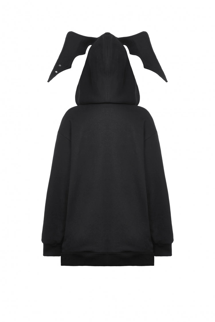 Ebony Long-Sleeve Zip-Up Gothic Batwing Hoodie