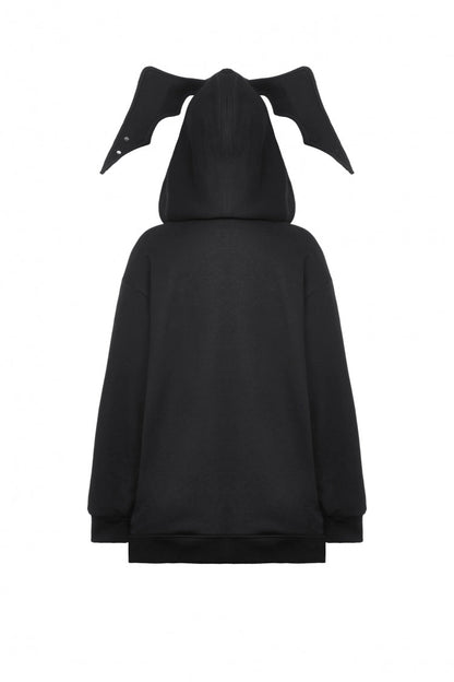 Ebony Long-Sleeve Zip-Up Gothic Batwing Hoodie
