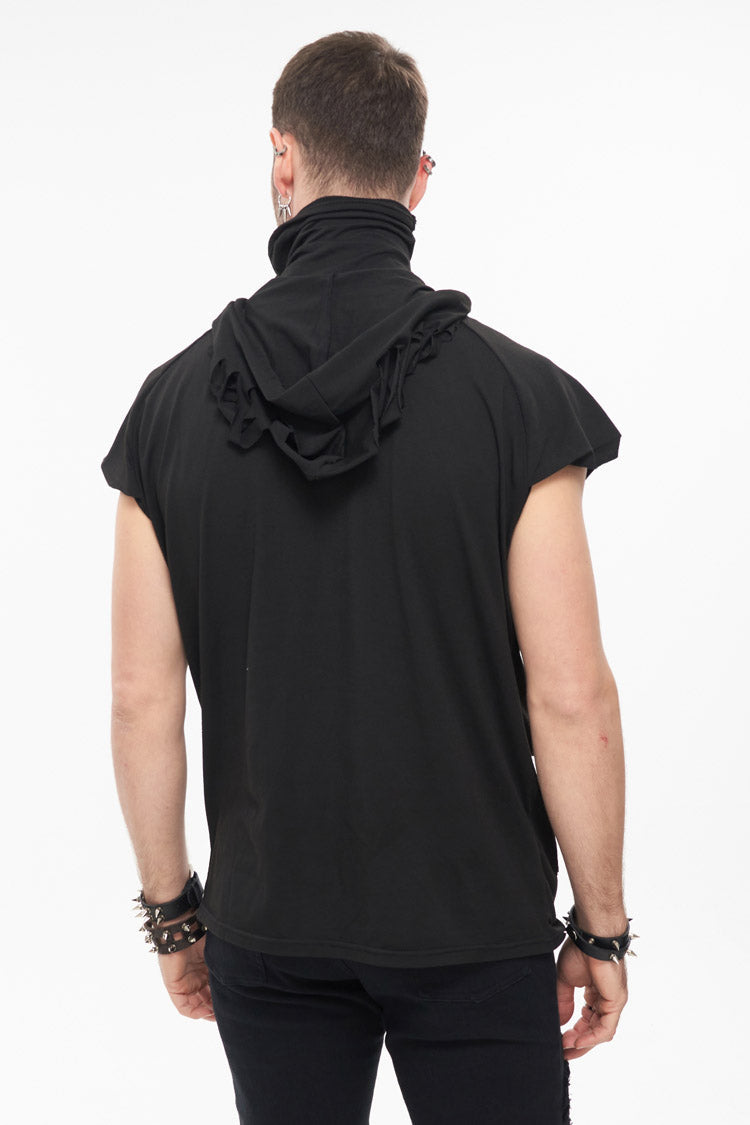Hooded Punk Tee with Skull Print and Mask