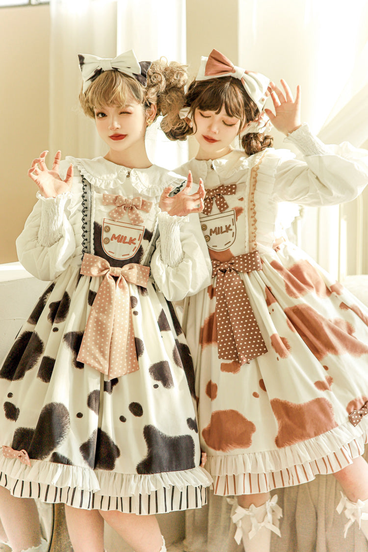 Cow Print Ruffled Bow Lolita JSK in Multiple Colors