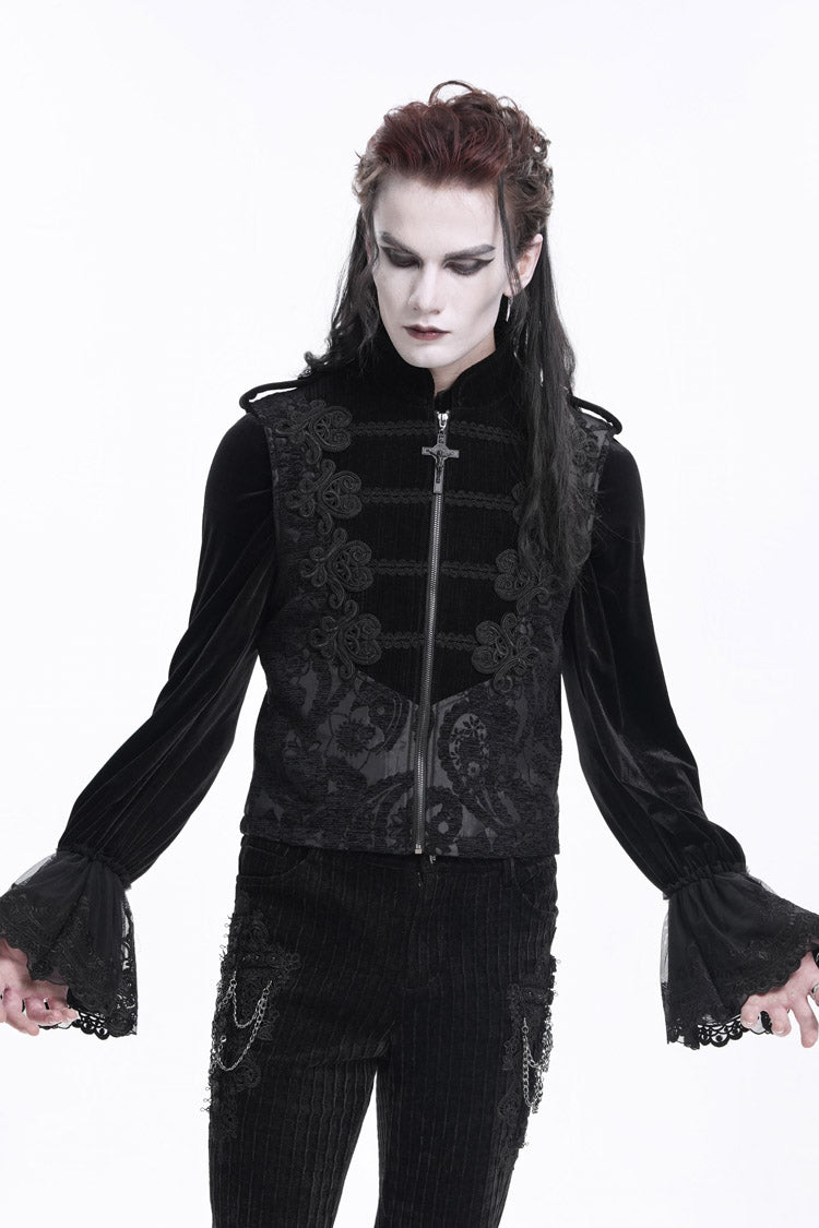 Crochet Floral Gothic Vest with Zipper for Men