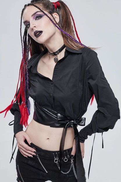 Eclipse Asymmetric Cropped Long-Sleeve Shirt with Cord Details