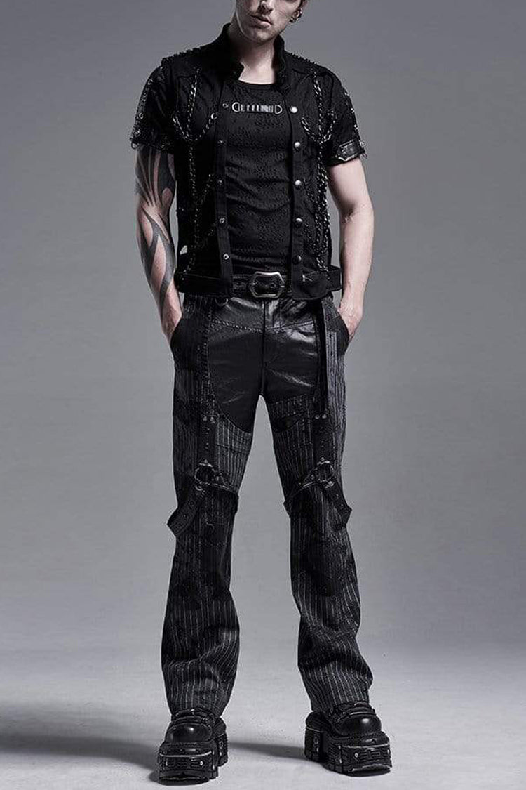 Steampunk Vest with Metal Rivets and Chain for Men