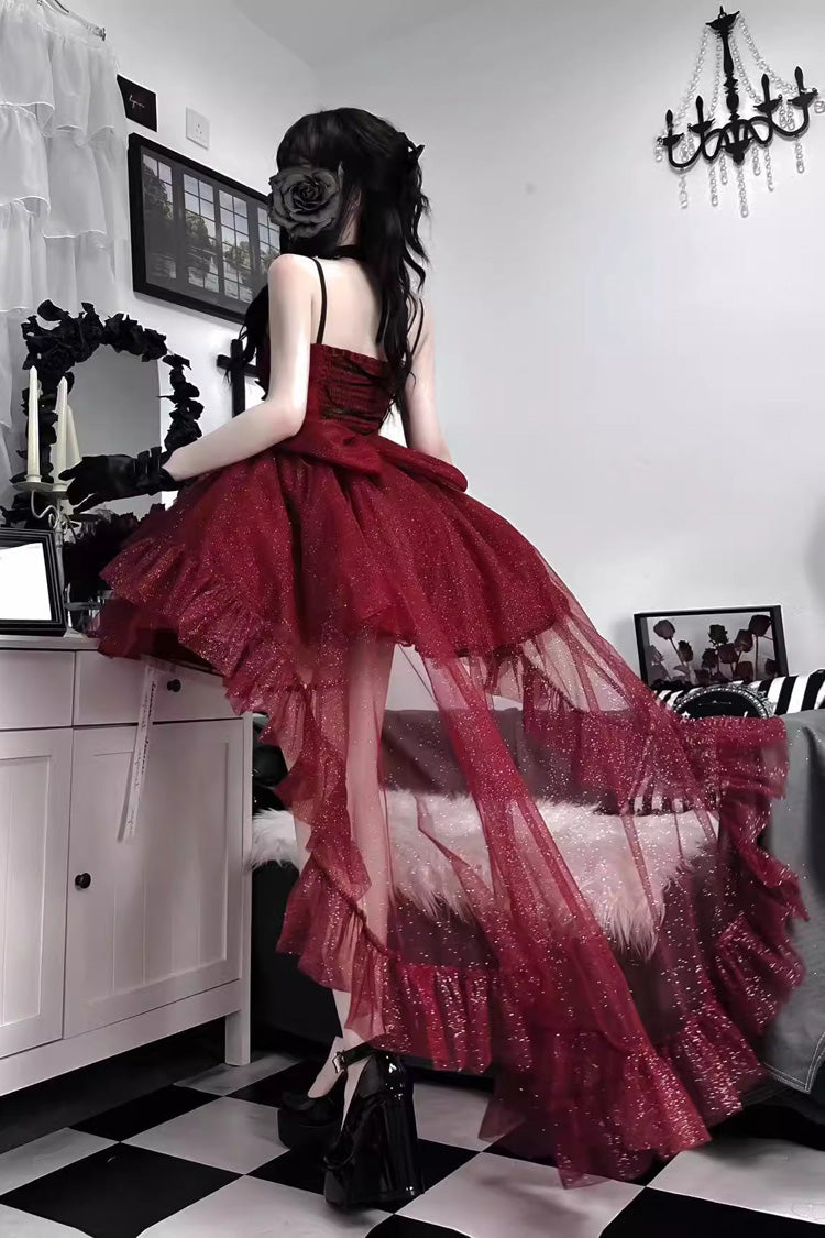 Crimson Gorgeous Lolita JSK Dress with Shiny Bow and Train