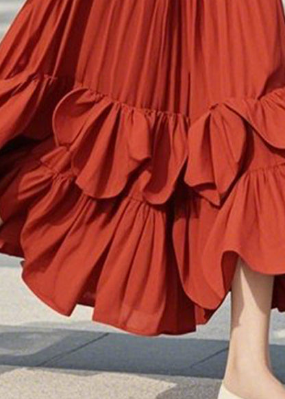 Patchwork A Line DIY Skirts Spring Red Ruffled