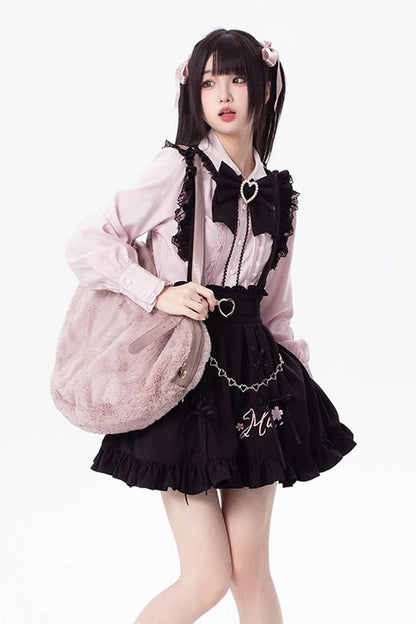 Ebony Embroidered Ruffle Lace-Up Jirai Skirt - Hatsune Miku