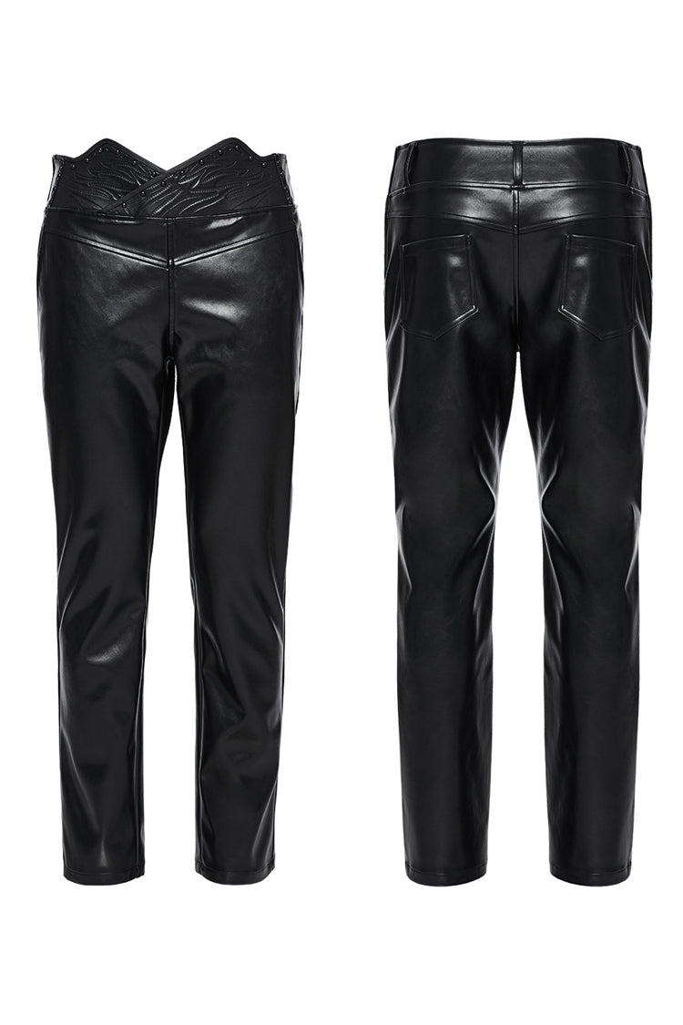 Punk Leather Pants for Men - Black Slim Fit