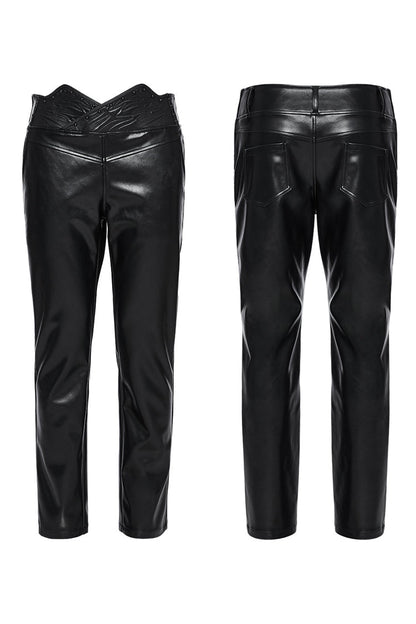 Punk Leather Pants for Men - Black Slim Fit