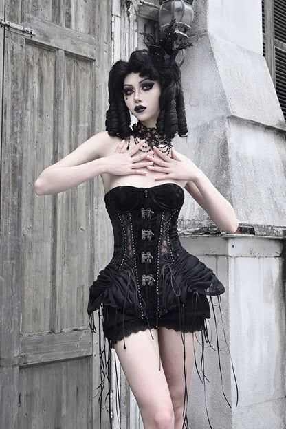 Ebony Cutout Corset Lace-Up Gothic Dress - Hell Alice
