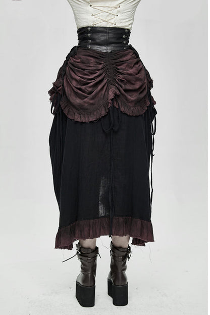 Drawstring Steampunk Half Skirt for Women - Burgundy Printed