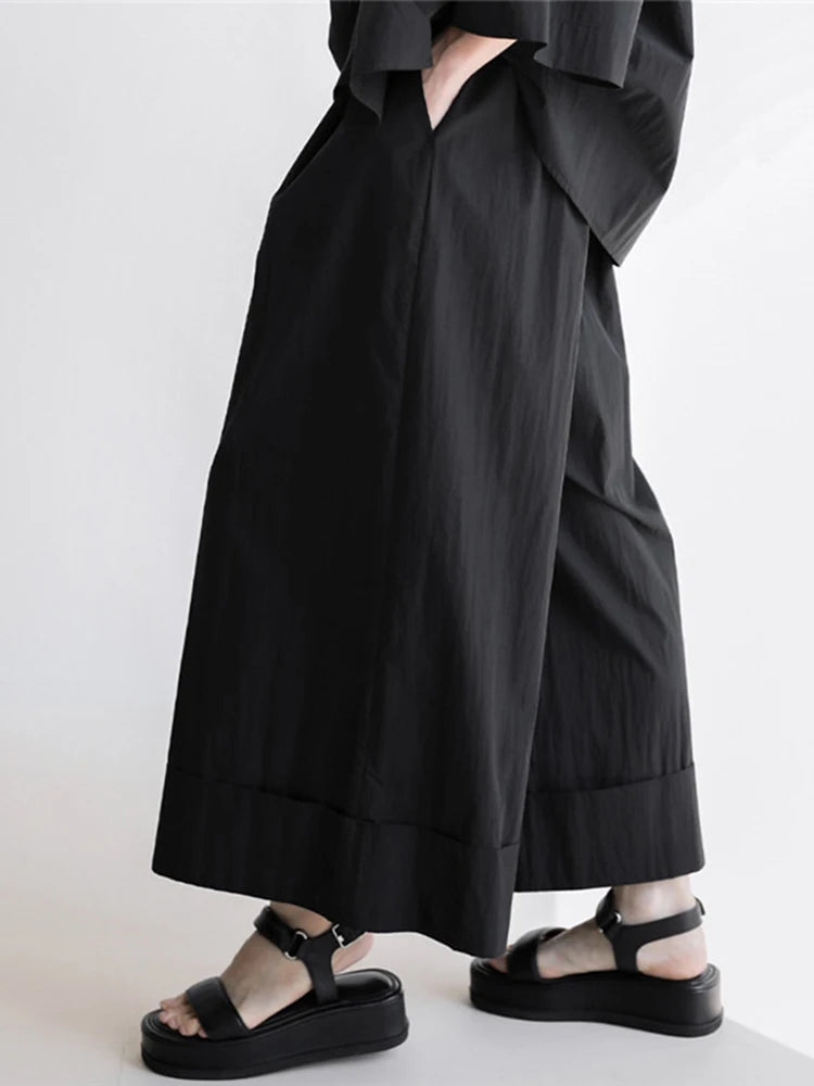 Elastic Organic Wide-Leg Waist Khaki Pants