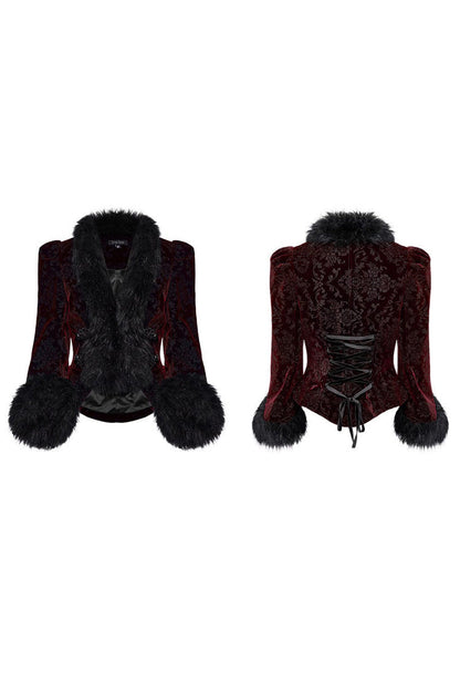 Women's V-Neck Long Sleeve Faux Fur Stitch Gothic Coat Four Shades