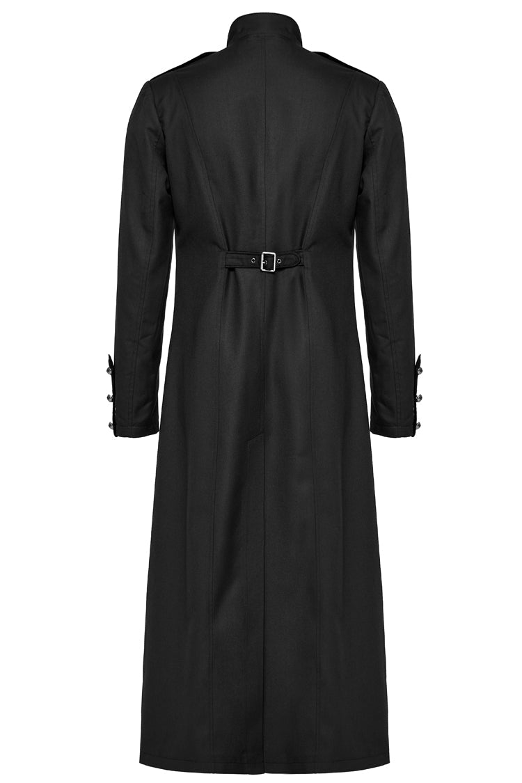 Black Gothic Overcoat for Men, Slim with Big Pockets and Mandarin Collar