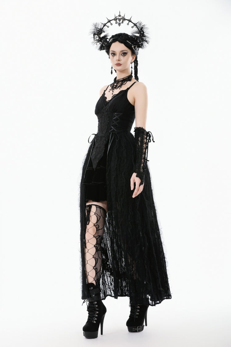 No-Sleeve Floral Lace-Up Gothic Slip Wedding Gown
