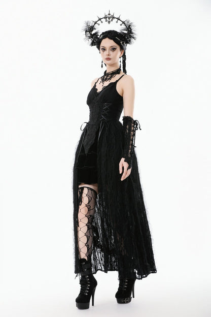 No-Sleeve Floral Lace-Up Gothic Slip Wedding Gown