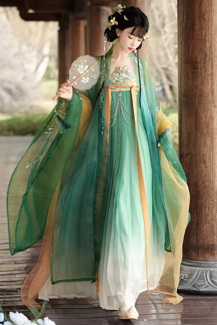 Emerald Tang Legends High-Waist Printed Embroidered Hanfu Set