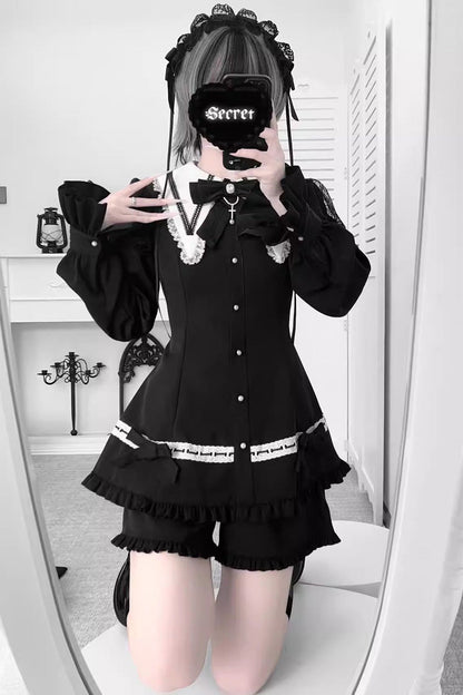 Jirai Kei Bow Dress with Shorts - Gothic Ruffled Style