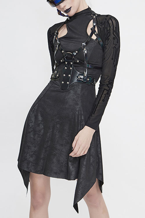 Punk Dress with Black Irregular Pointed Hollow Out and Long Sleeves