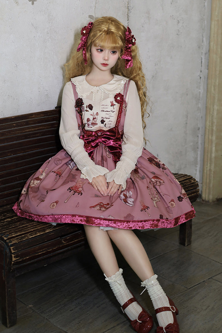 Crimson Sleeveless Sweet Lolita JSK with Rabbit Print and Bowknot