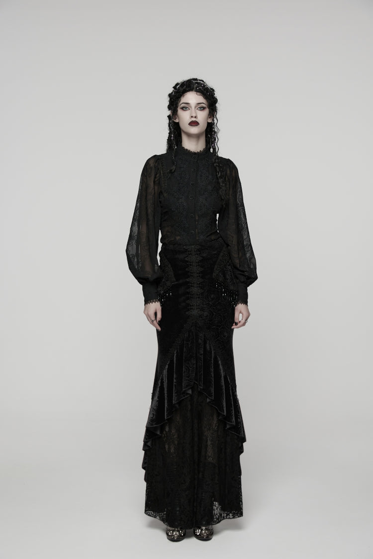 Cut-Out Lace Slim Fishtail Skirt for Women - Palace Cosplay