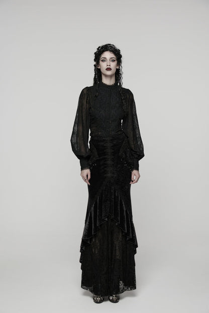 Cut-Out Lace Slim Fishtail Skirt for Women - Palace Cosplay