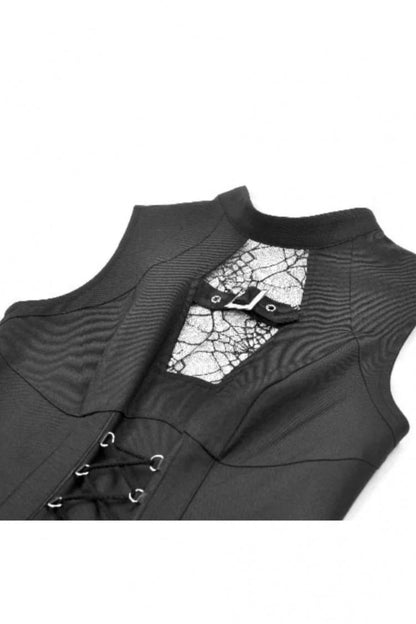 No-Sleeve Cobweb Sheer Mesh Lace-Up Punk Mini Dress