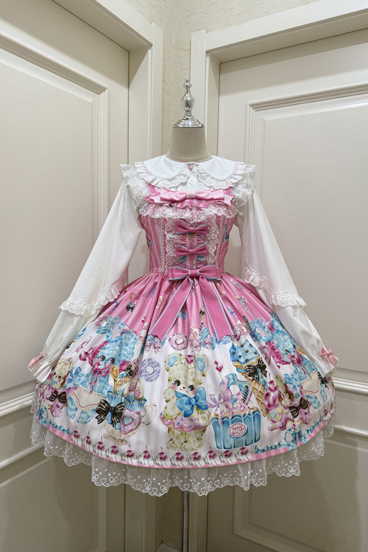 Blush Bear Print Ruffle Bow Lace Princess JSK - Floral Whisper