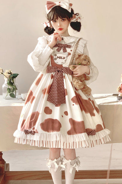 Cow Print Ruffled Bow Lolita JSK in Multiple Colors