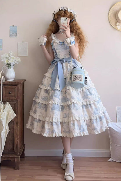 Grape Moon Almanac Printed Ruffle Bow Adjustable Lolita JSK