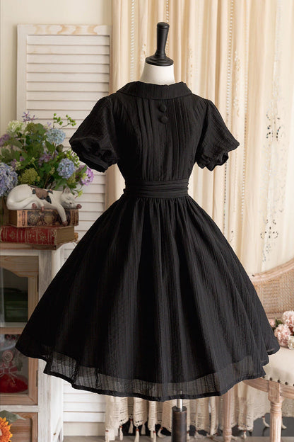 Ebony High-Collar Lantern-Sleeve Pastoral Vintage Gown - Forest Gallery