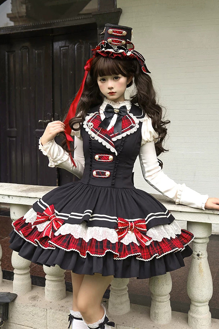 Ebony V-Neck Printed Tiered Bow Collegiate JSK - Honor Guard Gala