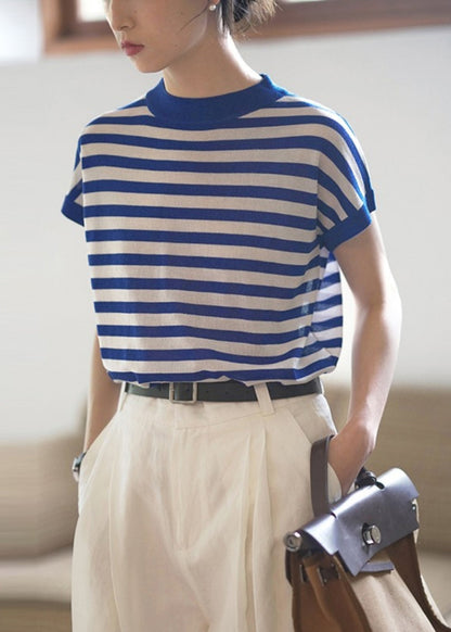 Collar Stand Tanks Striped Summer Women Cotton Red