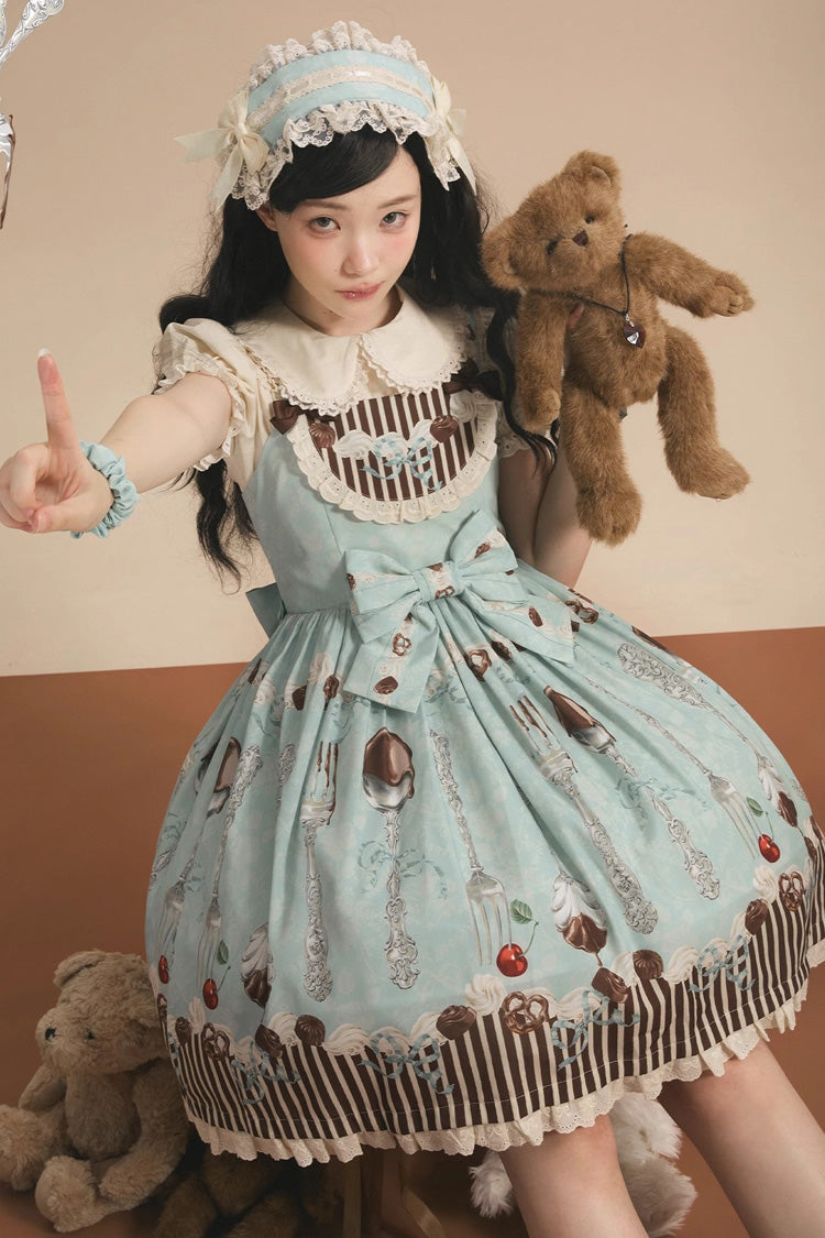 Emerald Print Bow Sweet Lolita Jumper Dress