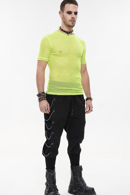 Gothic Crew Neck Diamond Mesh Stretch Short Sleeve Men's Tee