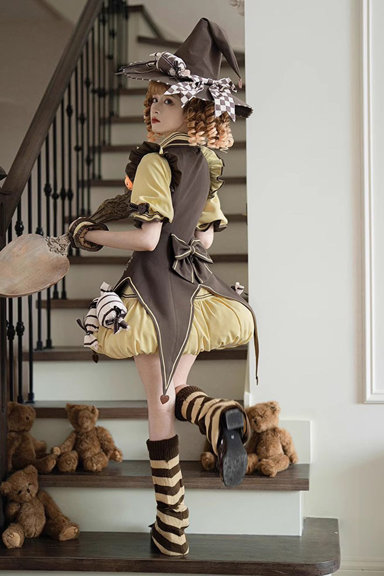 Witch and Paradise Halloween Lolita Dress Set with Ruffle Bow - Short Sleeves