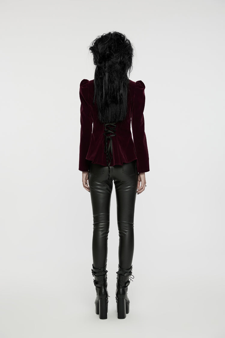 Crimson High-Neck Gothic Swallowtail Coat for Women