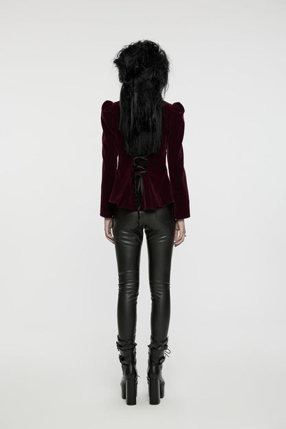 Crimson High-Neck Gothic Swallowtail Coat for Women