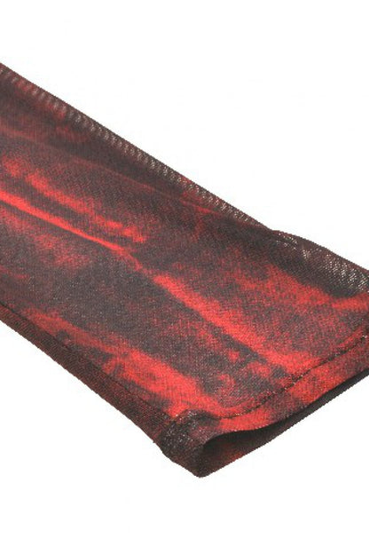 Crimson & Obsidian Round Collar Long Sleeves Sheer Mesh Tie-Dyed Versatile Basic Top